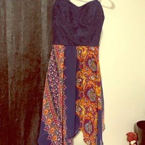 Lacey top, flowy bottom dress